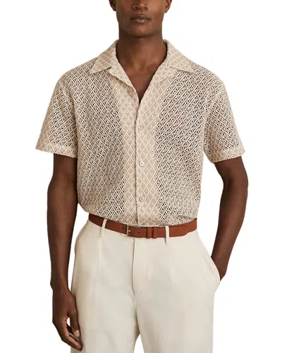 Reiss Sterling Geo Crochet Button Down Camp Shirt In Neutral