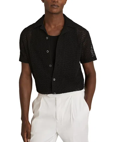 Reiss Sterling Short Sleeve Crochet Cuban Shirt In Black