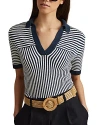 Reiss Womens Navy/ivory Stevie Open-collar Stripe Knitted Polo In Navy/ivory