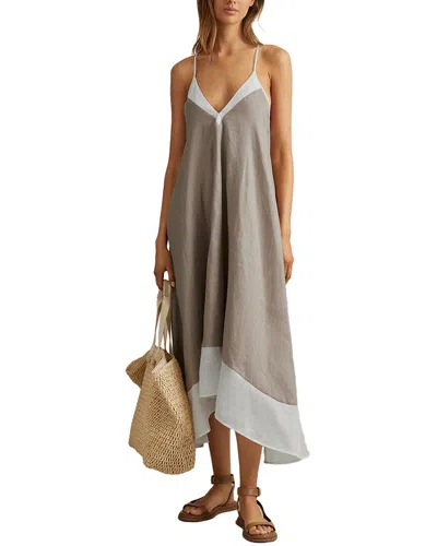 Reiss Stevie Linen Colorblock Resort Midi Dress In Brown