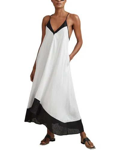 Reiss Stevie Linen Colorblock Resort Midi Dress In White