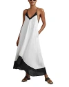 Reiss Navy/white Stevie Linen Colourblock Cross-back Midi Dress In Navy/white