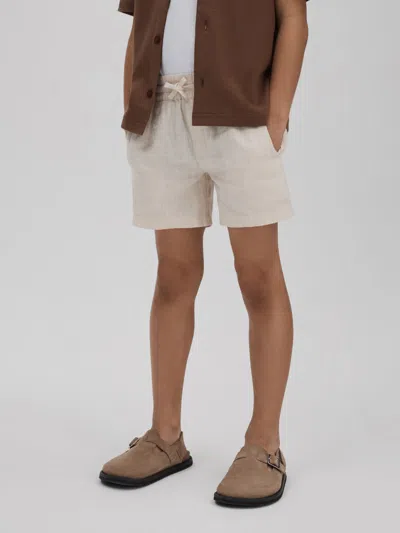 Reiss Stone 3-9 Yrs Linen Drawstring Shorts In White