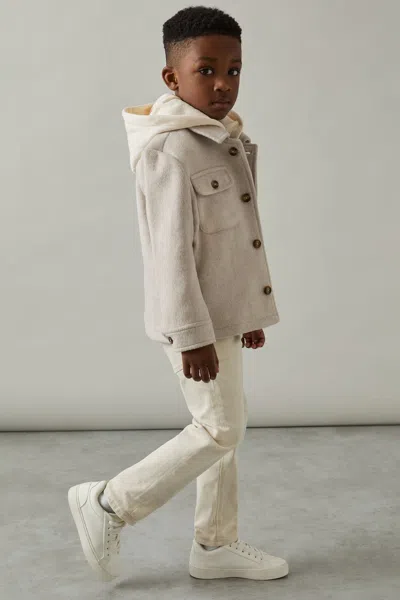Reiss Stone 9-13 Yrs Removable-hood Brushed-twill Overshirt