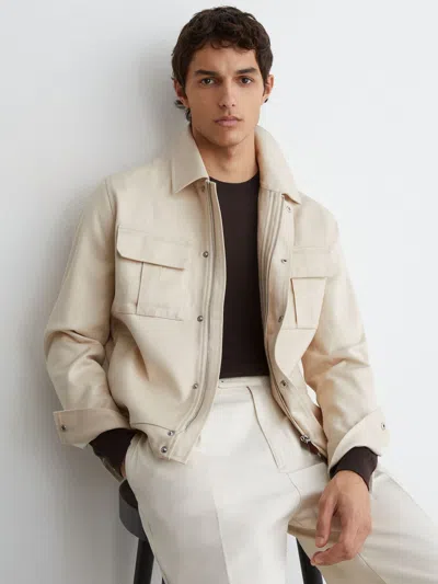 Reiss Stone Americas Lyocell-cotton Twill Bomber Jacket In Gray