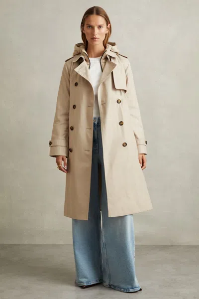 Reiss Stone Azura Double Breasted Hooded Insert Trench Coat