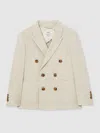 Reiss Stone Belmont 13-14 Yrs Double-breasted Textured Blazer With Wool
