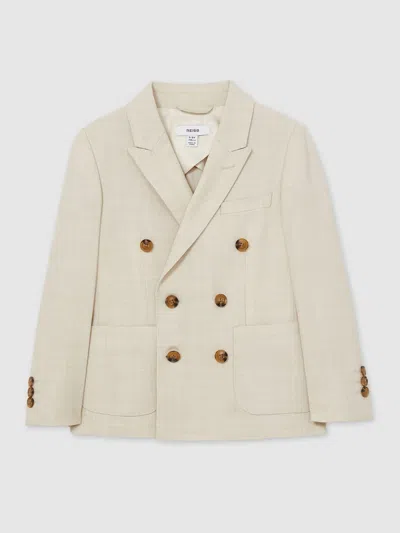 Reiss Stone Belmont 13-14 Yrs Double-breasted Textured Blazer With Wool