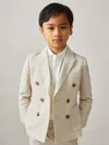 Reiss Stone Belmont 3-9 Yrs Double-breasted Textured Blazer With Wool