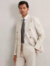 Reiss Stone Belmont Double-breasted Textured Suit Blazer Slim-fit With Wool In White
