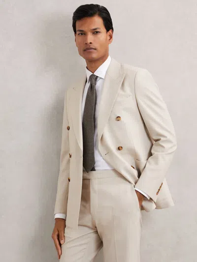 Reiss Stone Belmont Double-breasted Textured Suit Blazer Slim-fit With Wool In White