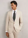 Reiss Stone Belmont Sb Single-breasted Textured Suit Blazer Slim-fit With Wool In Neutral