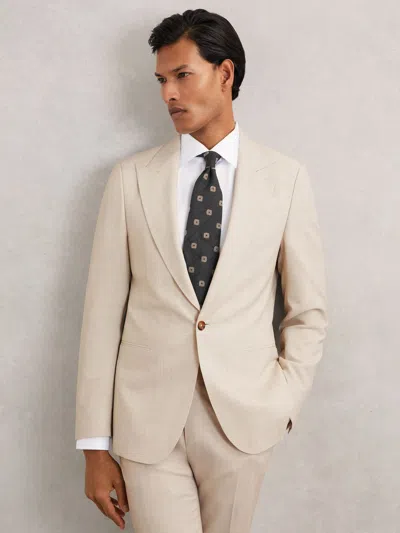 Reiss Stone Belmont Sb Single-breasted Textured Suit Blazer Slim-fit With Wool In Neutral
