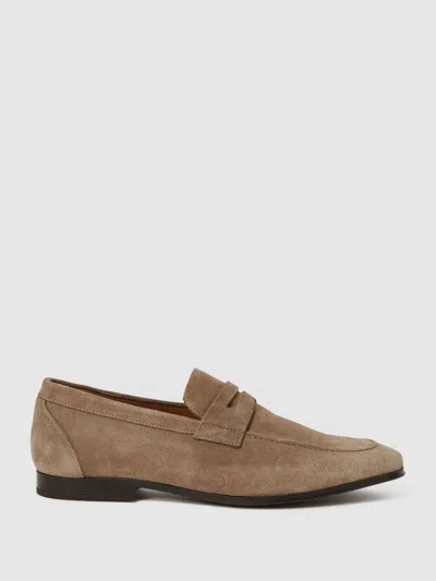 Reiss Stone Bray Suede Slip On Loafers In Sand