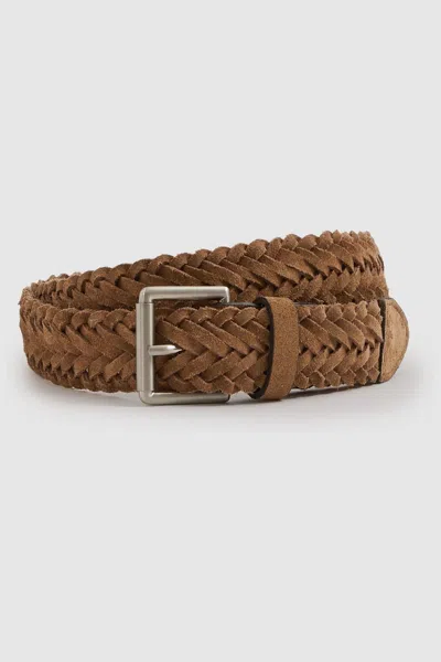 Reiss Stone Charlie Suede Woven Belt In Brown