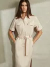 Reiss Stone Cotton Blend Utility Belted Midi Dress