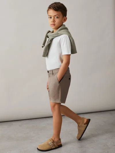Reiss Stone Cotton Chino Shorts With Stretch In Gray