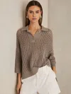 Reiss Stone Cotton Crochet Collared Jumper In Gray