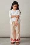 Reiss Stone 9-13 Yrs Cotton-linen Palm Embroidery Trousers In Stone