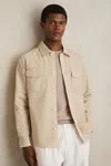 Reiss Stone Cotton Twill Twin Pocket Overshirt With Stretch
