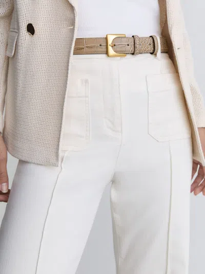 Reiss Stone Croc-effect Leather Square-buckle Belt In Brown
