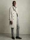 Reiss Stone Double-breasted Long Trench Coat In Gold