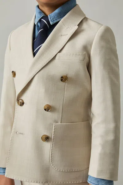 Reiss Stone Double-breasted Textured Blazer With Wool