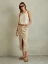 Reiss Stone High Rise Denim Midi Skirt