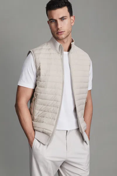 Reiss Stone Pluto Hybrid Quilt And Knit Zip-through Gilet