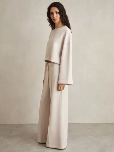 Reiss Stone Interlock Wide-leg Drawstring Joggers In Neutral