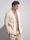 Reiss Stone Kin Db Linen Double-breasted Suit Slim-fit Blazer In Nude