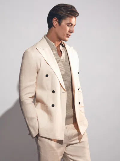 Reiss Stone Kin Db Linen Double-breasted Suit Slim-fit Blazer In Nude
