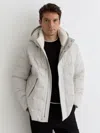 Reiss Quilted Jacket With Faux Shearling Lined Hood In White