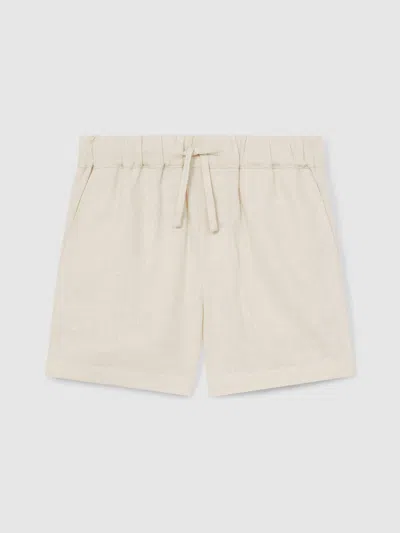 Reiss Stone Linen Blend Drawstring Shorts In Gray