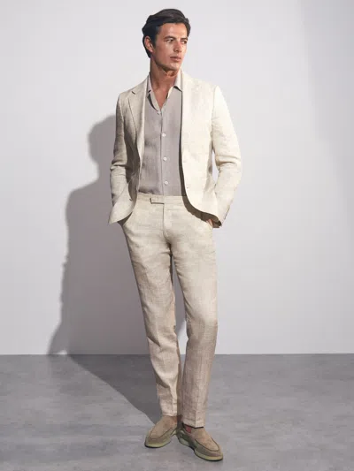 Reiss Stone Linen-cotton Slim-fit Suit Trousers In Neutral