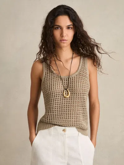 REISS STONE LINEN OPEN KNIT VEST