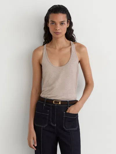 Reiss Stone Linen Racer-back Vest