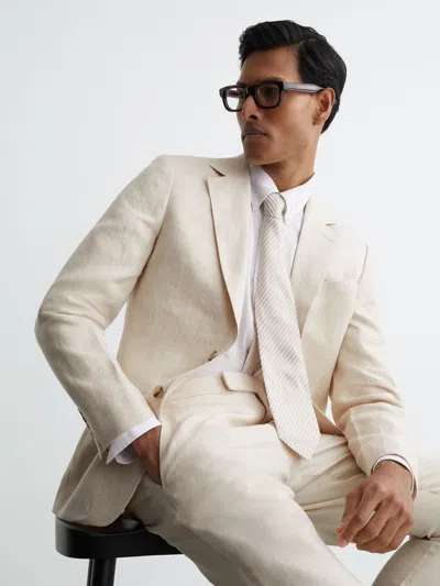 Reiss Stone Linen-twill Single-breasted Tailored-fit Blazer In White