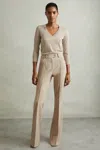 Reiss Women's Beige Lyocell Marled V Neck Top In Stone