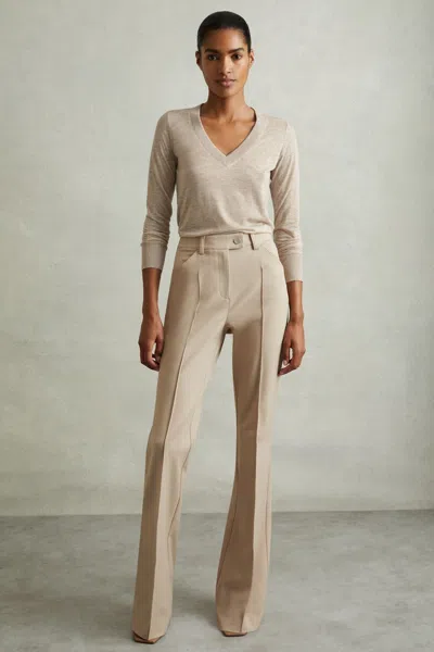 Reiss Women's Beige Lyocell Marled V Neck Top In Stone