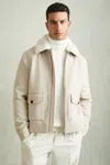 REISS STONE MELANGE ANDREW WOOL BLEND AND FAUX SHEARLING JACKET