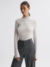 Reiss Stone Merino Wool Fitted Funnel Neck Top In Gray