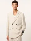 Reiss Stone Monogram Relaxed Double-breasted Blazer In Neutral
