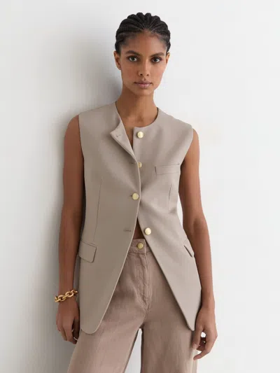 Reiss Stone Neutral Button-through Longline Waistcoat
