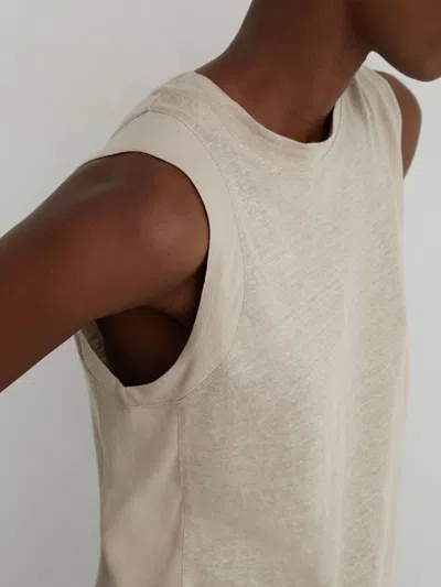 Reiss Stone Neutral Linen Jersey Vest In White