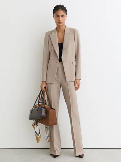 Reiss Stone Neutral Petite Flared Suit Trousers In Animal Print