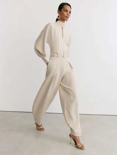 Reiss Stone Neutral Petite High-neck Belted Barrel-leg Jumpsuit