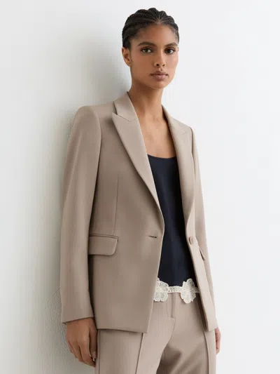 Reiss Stone Neutral Petite Tailored Single Breasted Suit Blazer In Brown