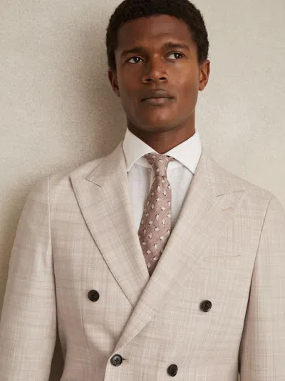Reiss Stone Oe Belmondo Double-breasted Check Suit Blazer Regular-fit In Gray