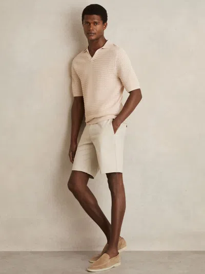Reiss Stone Oe Pointelle Open-collar Polo Shirt In Gray